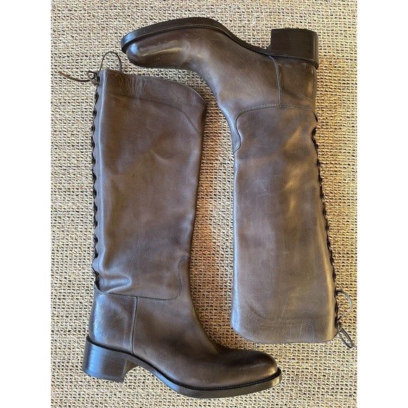 SARTORE Boots Knee high Leather Riding Gray Taupe Size 39.5  EUC Lace up  Italy - Picture 1 of 11
